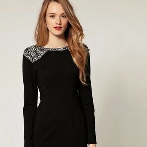 Ted Baker Black Long Sleeve Dress with White Accents